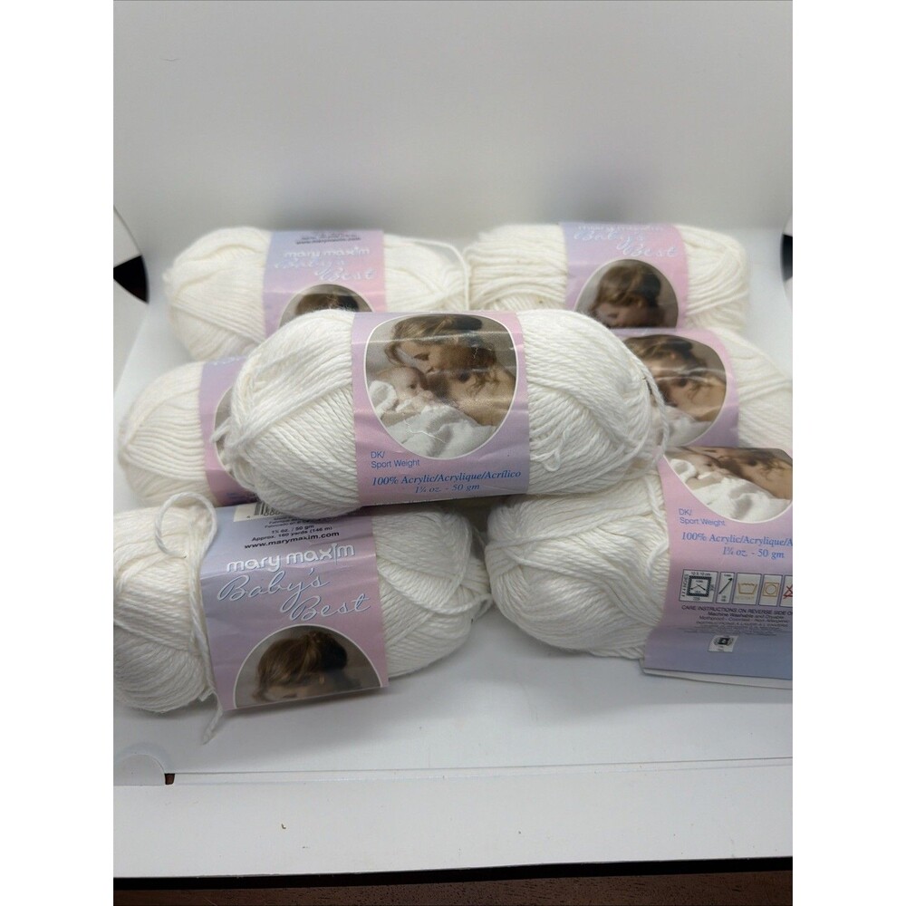 Mary Maxim Baby's Best Yarn 44401 White DL 327 Acrylic Nylon 171 YD Lot of 7 NOS